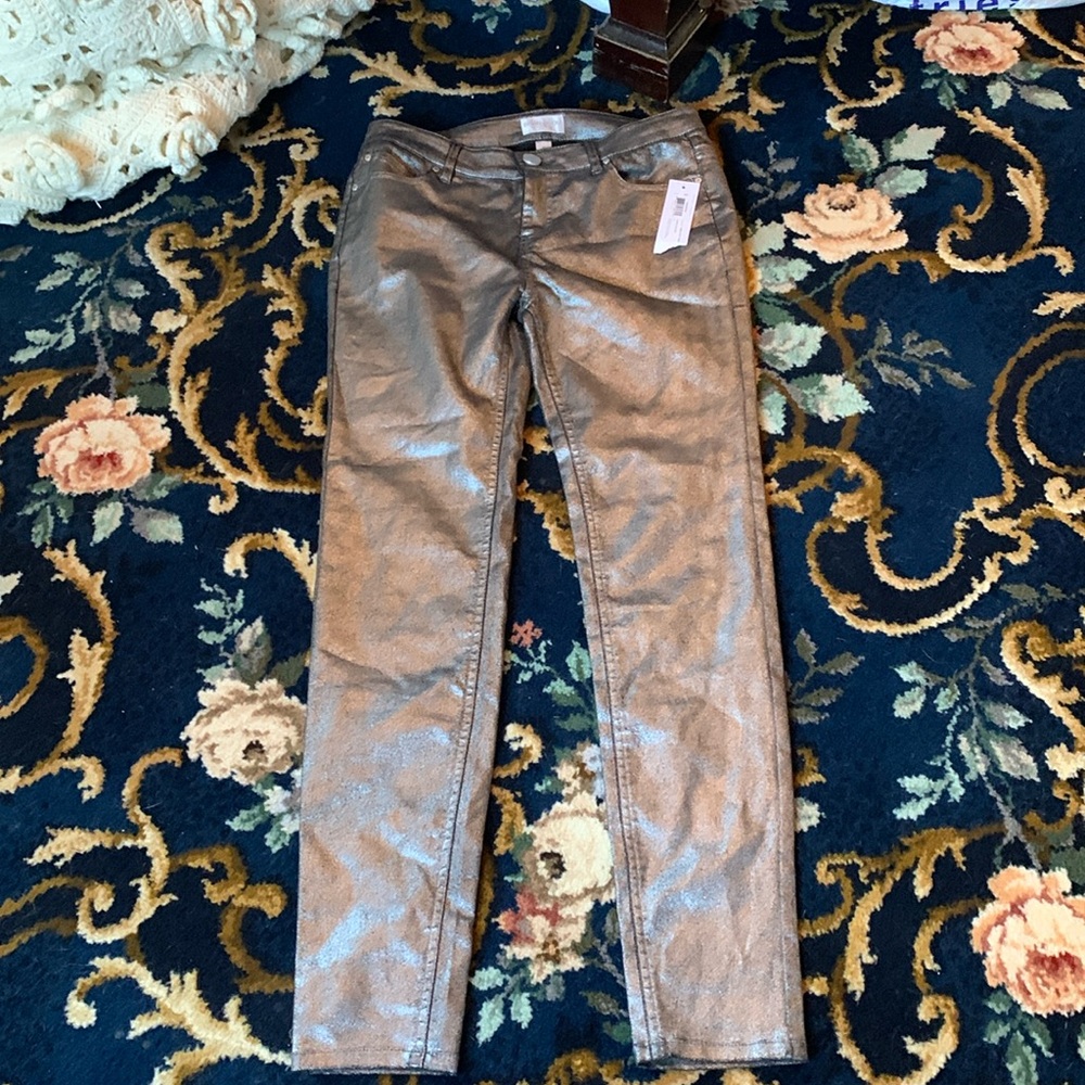 Bisou Bisou Michelle Bohbot dark silver metallic skinny pants . NWT . Retail 98